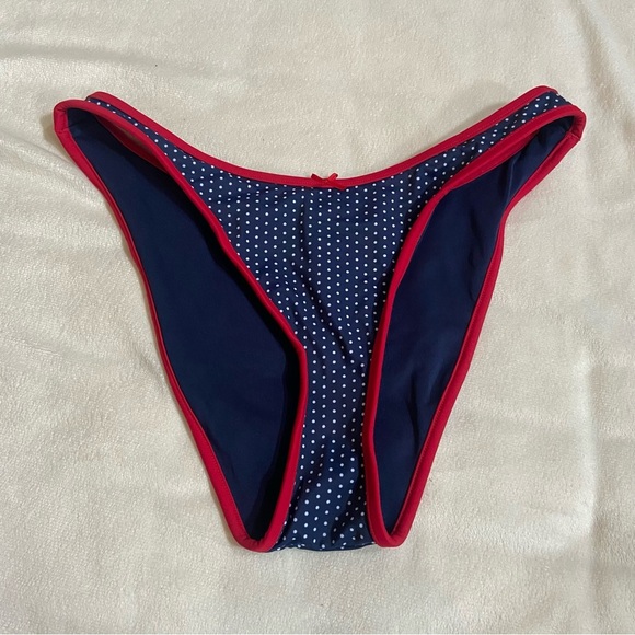 New! Frankie's Bikinis golden hour Navy Polka Dot Bikini Bottom 1515 - Picture 2 of 9